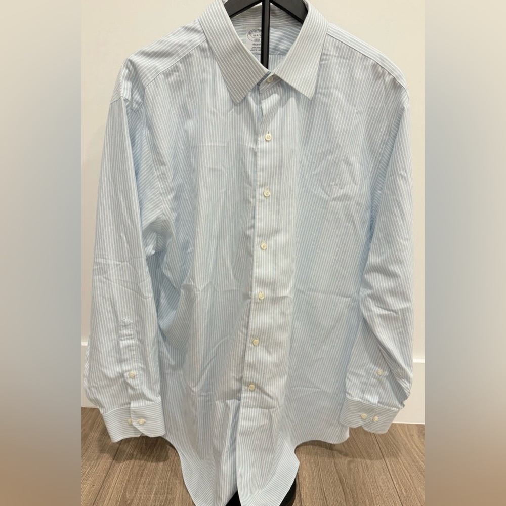 Brooks Brothers Shirt Mens 18-4/5 Blue Plaid Regent Non Iron Casual Preppy
